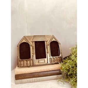 Penco Industries Vintage Brass House Picture Frame Triple Window Cottage Gold